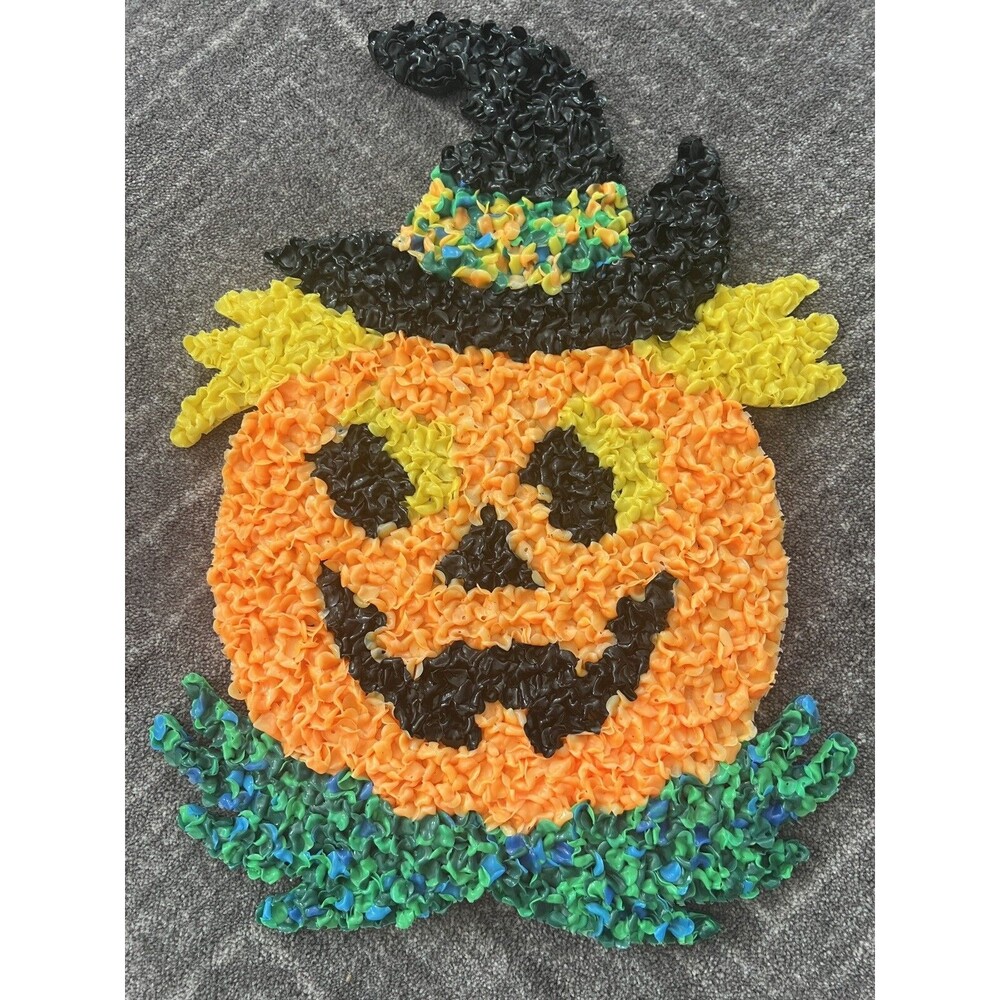 Kage Vintage Halloween Melted Plastic Popcorn Pumpkin w/Hat 16.5"